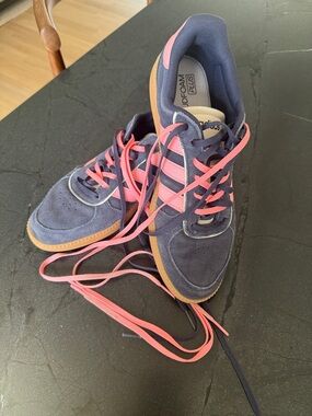 adidas Navy Suede Sneakers with Pink Accents